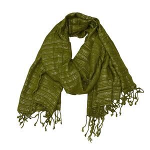 Olive Green Metallic Shimmer Lightweight Shawl Wrap Scarf with Fringe